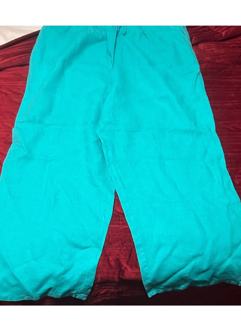 FLAX Pants Womens large Blue Boho Linen Pull On Crop Wide Leg Lagenlook